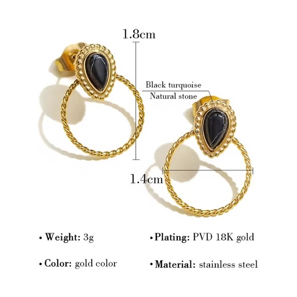 NEW | Minimalist High-Quality 18K G Plated With Natural Black Turquoise ⚜️ - Picture 3 of 7